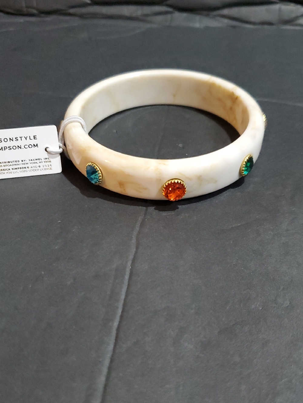 Jessica Simpson ivory multi gemstone adorned resin style bangle bracelet new‎